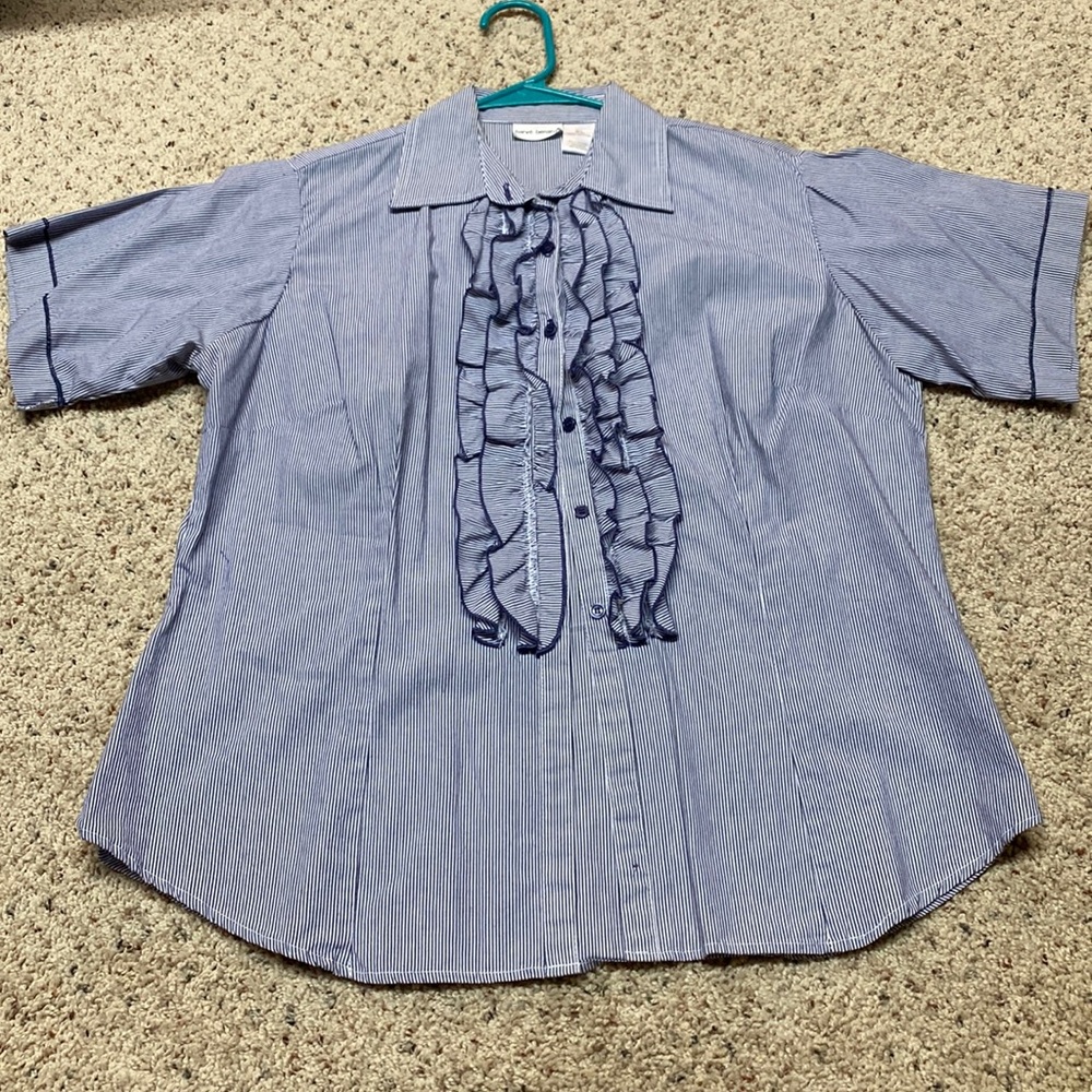 Harve Benard Blue Ruffled Blouse